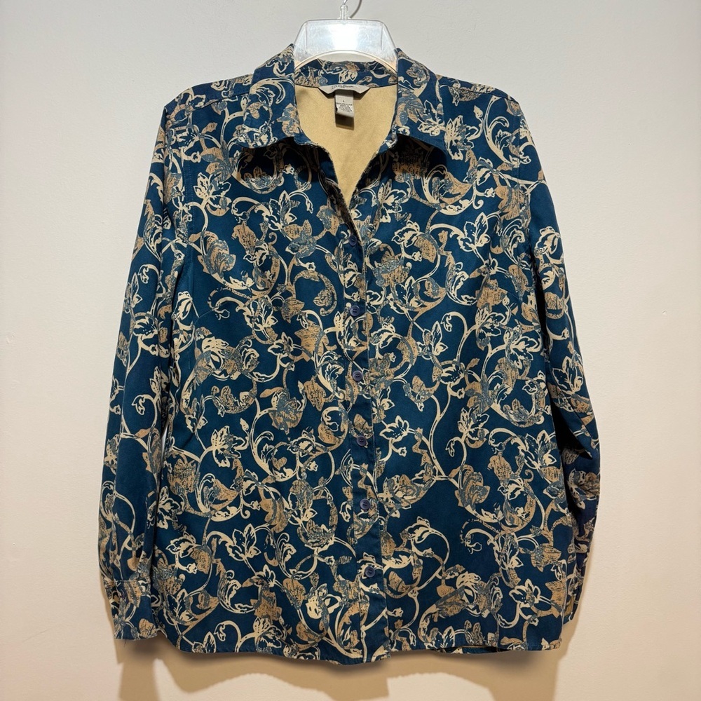 Floral Patterned Button Down Jacket - Blue And Go… - image 1